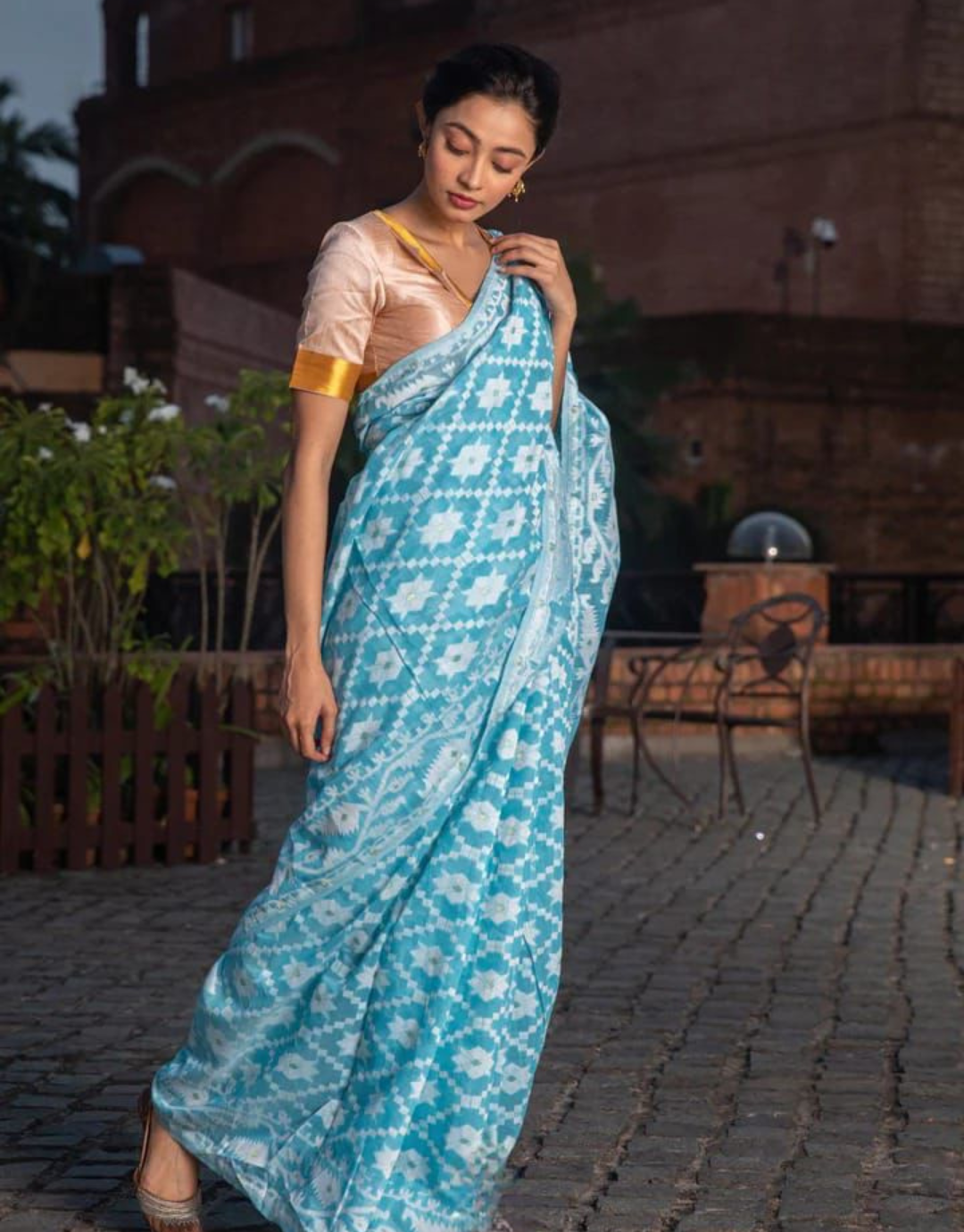 Reena Sky Blue Linen cotton Saree