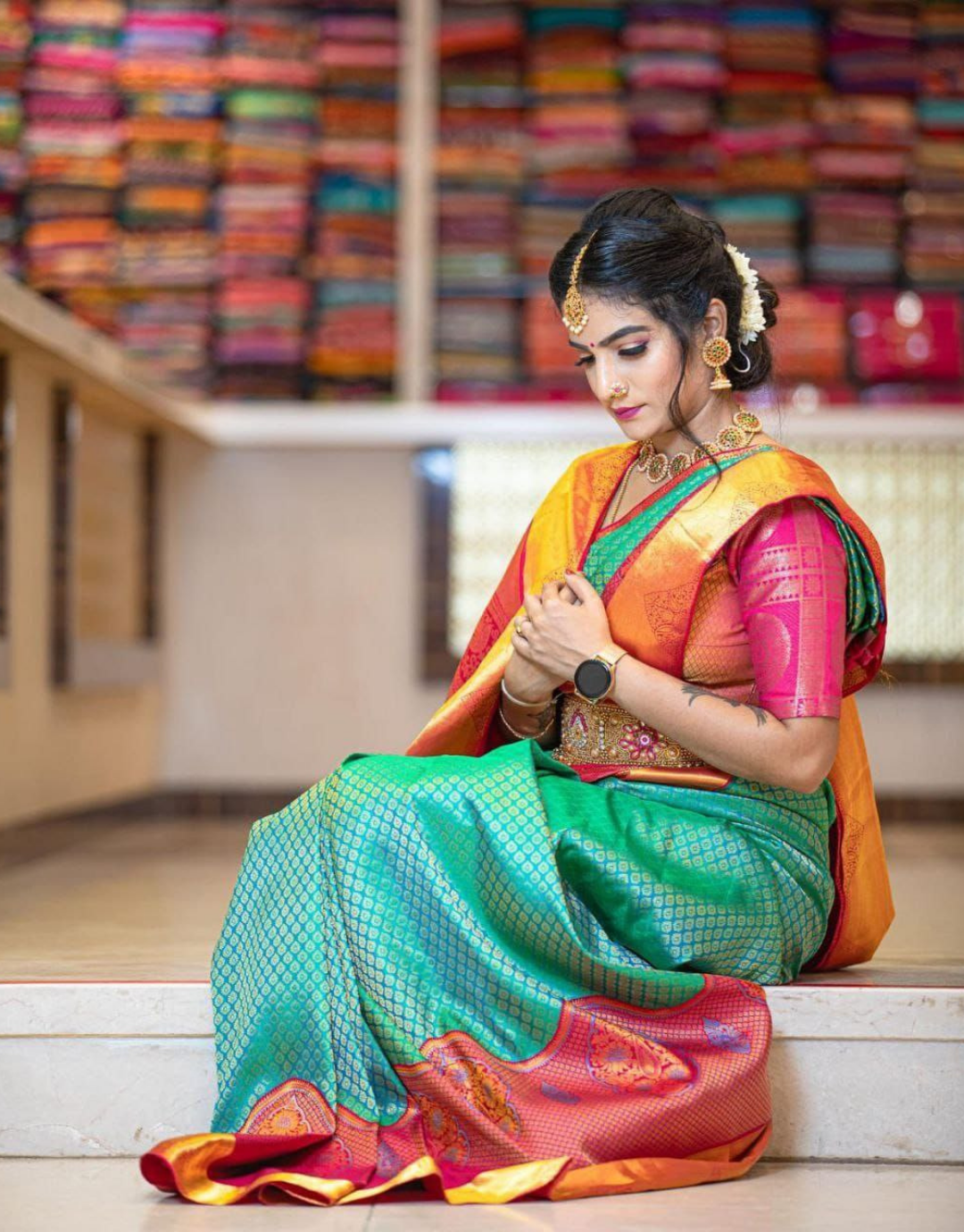 Vidhaya Green Kanchipuram Saree