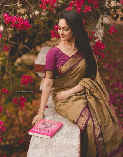 Anjali Dark Sand Cotton Silk Saree