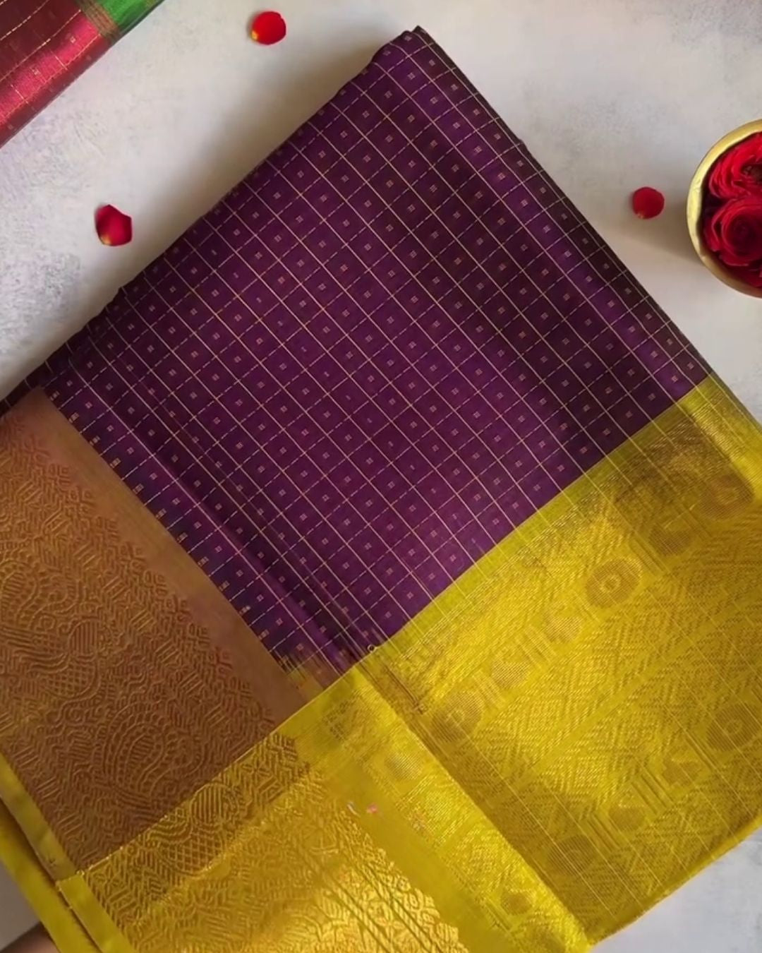 Ritu - Purple Soft Silk Saree with Zari Check Border