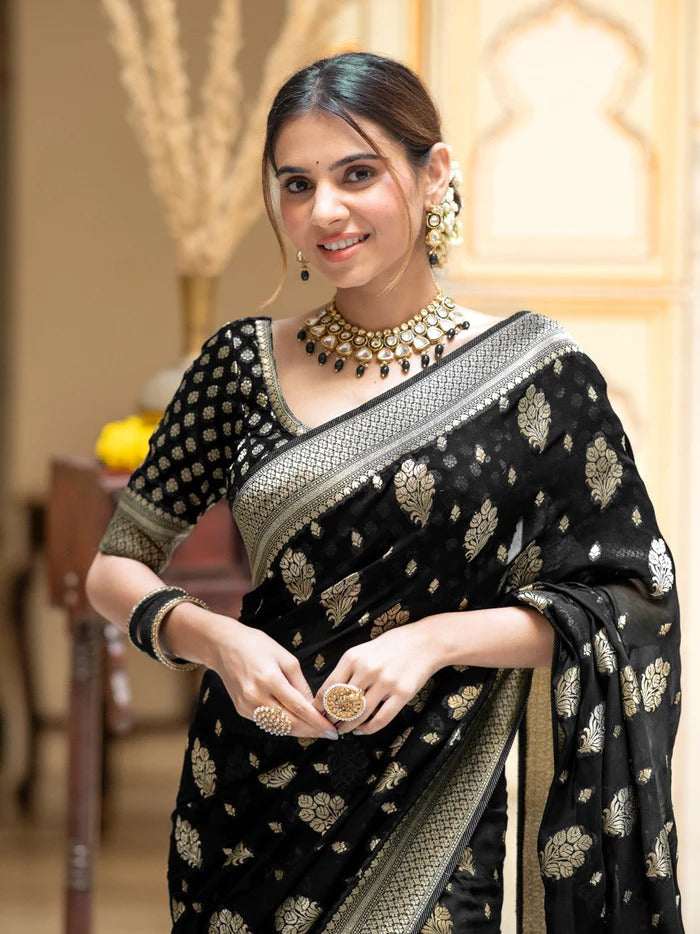 Sudha Black Banarasi Silk Saree