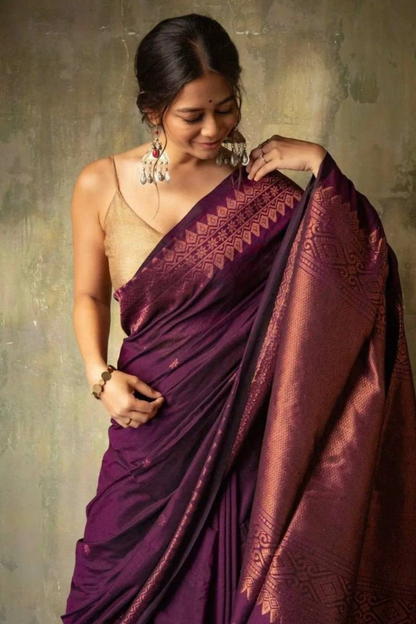 Sunrise Zephyr - Wine Lichi Soft Silk Saree