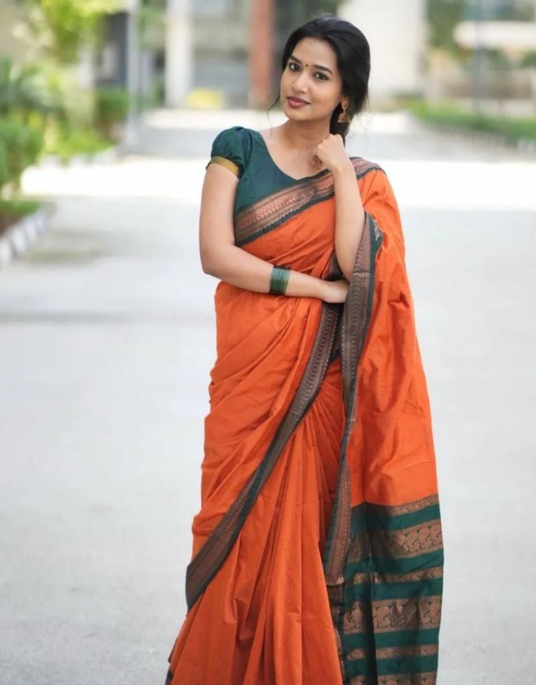 Bhavna Orange Linen Cotton Saree 