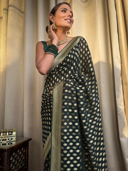 Kaya Green Banarasi Silk Saree