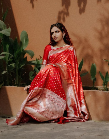 Aaru Red Soft Banarasi Silk Saree