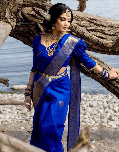 Rani RoyalBlue Kanchipuram Silk Saree