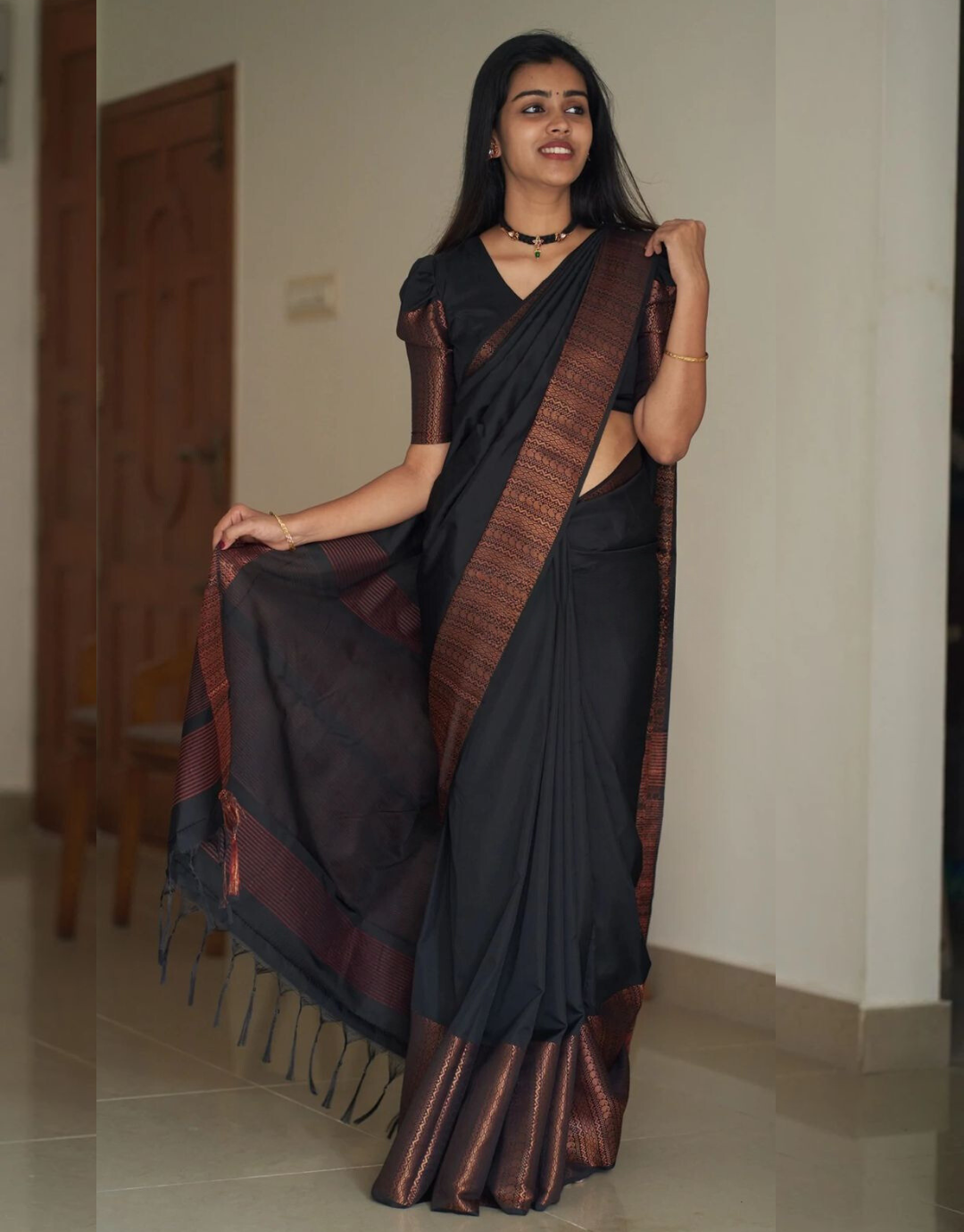 Urvisha Black Soft Silk Saree