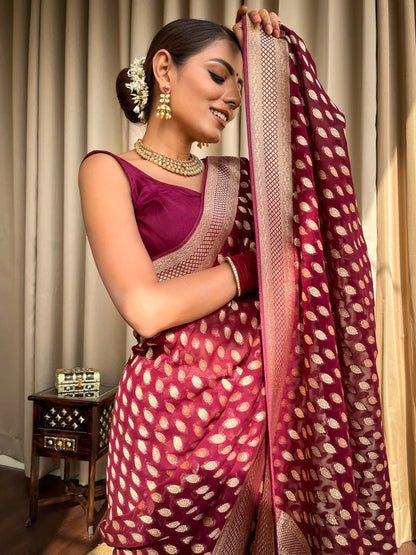 Kaya Maroon Banarasi Silk Saree