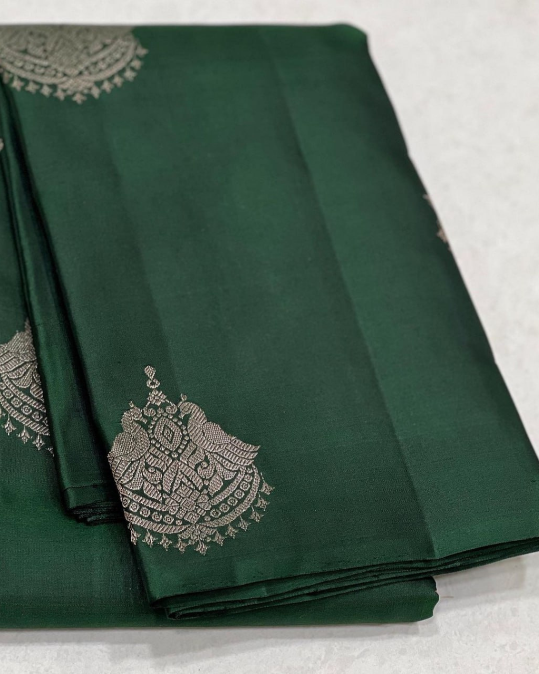 Ishira - Bottle Green Saree with Silver Zari Work
