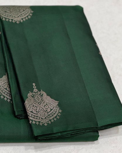 Ishira - Bottle Green Saree with Silver Zari Work