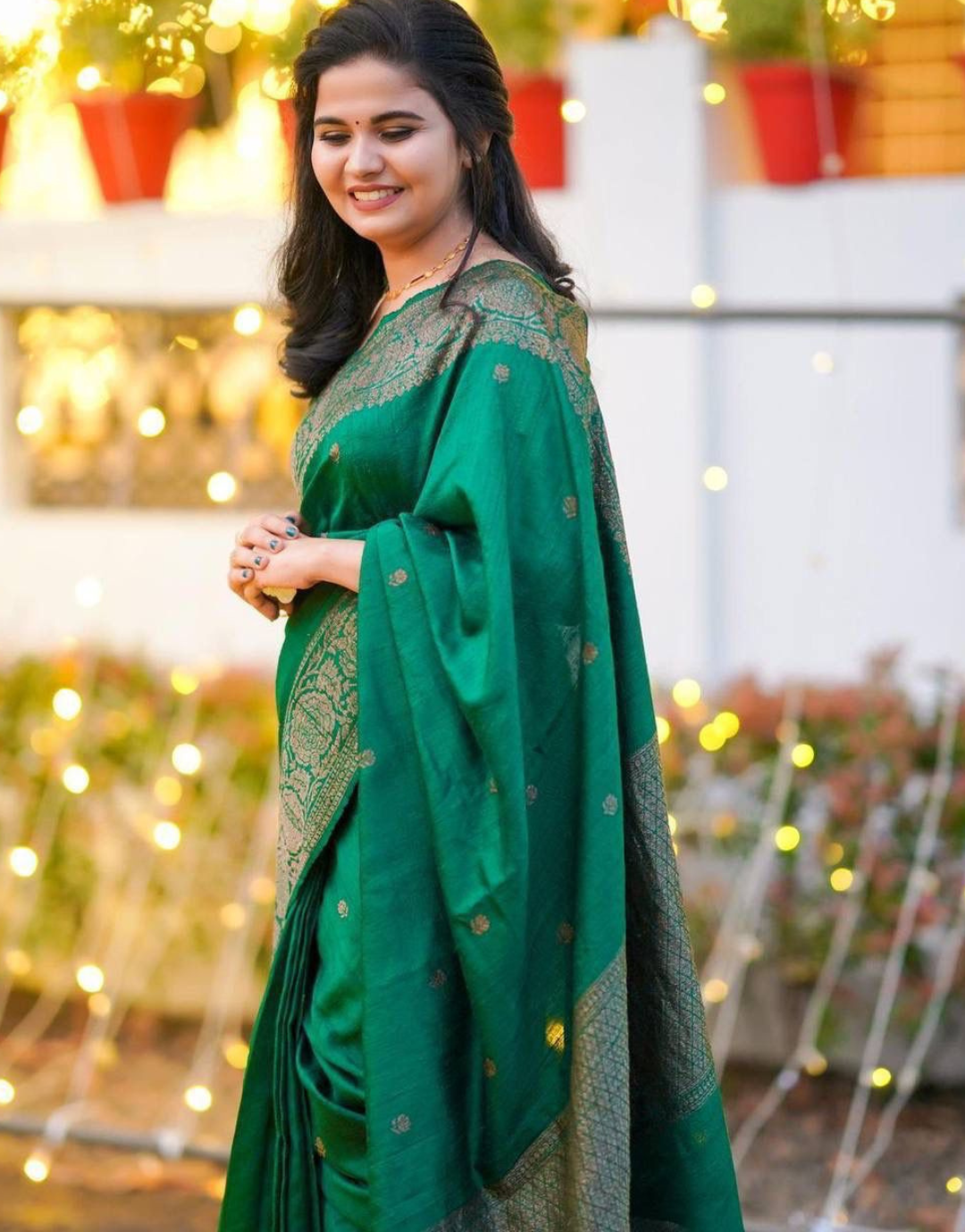 Avni Dark Green Banarasi Saree