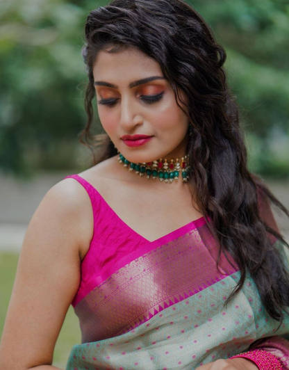 Pakhi Green-Cyan Banarasi Saree