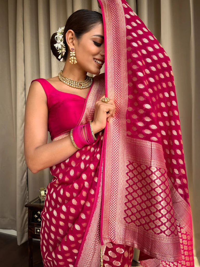 Kaya Pink Banarasi Silk Saree