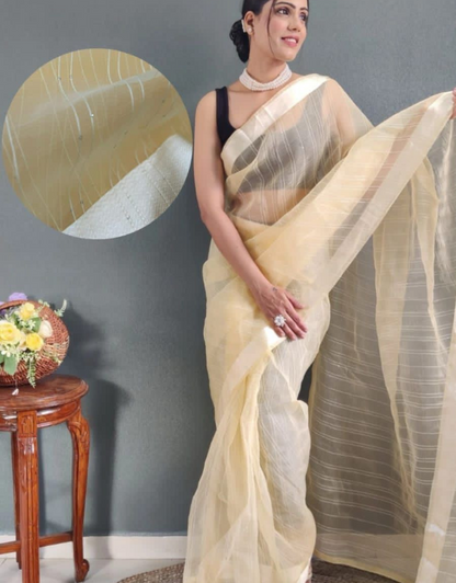 Meena Yellow Ready To Wear Organza Saree