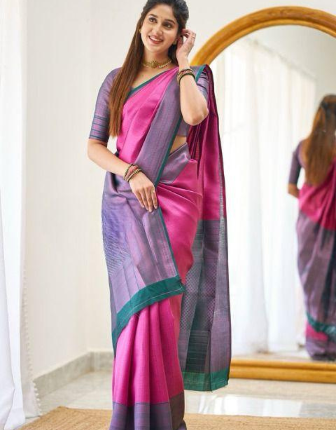 Jivika Pink Kanchipuram Silk Saree