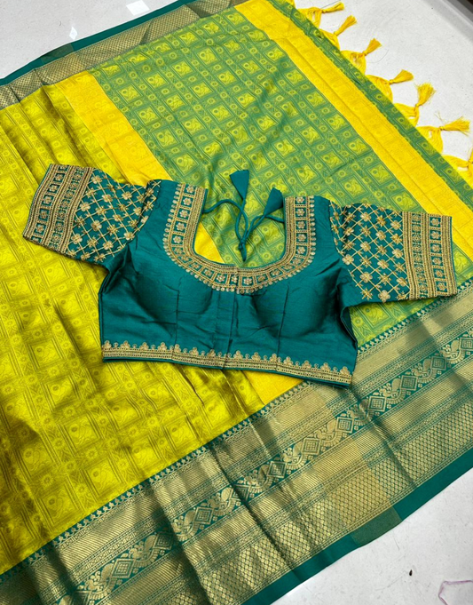 Aarya Yellow Cotton Silk Saree