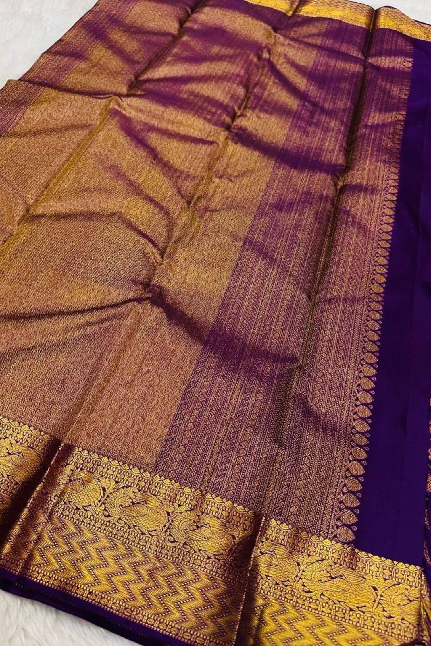 Dazzling Brocade - Purple Banarasi Soft Silk Saree