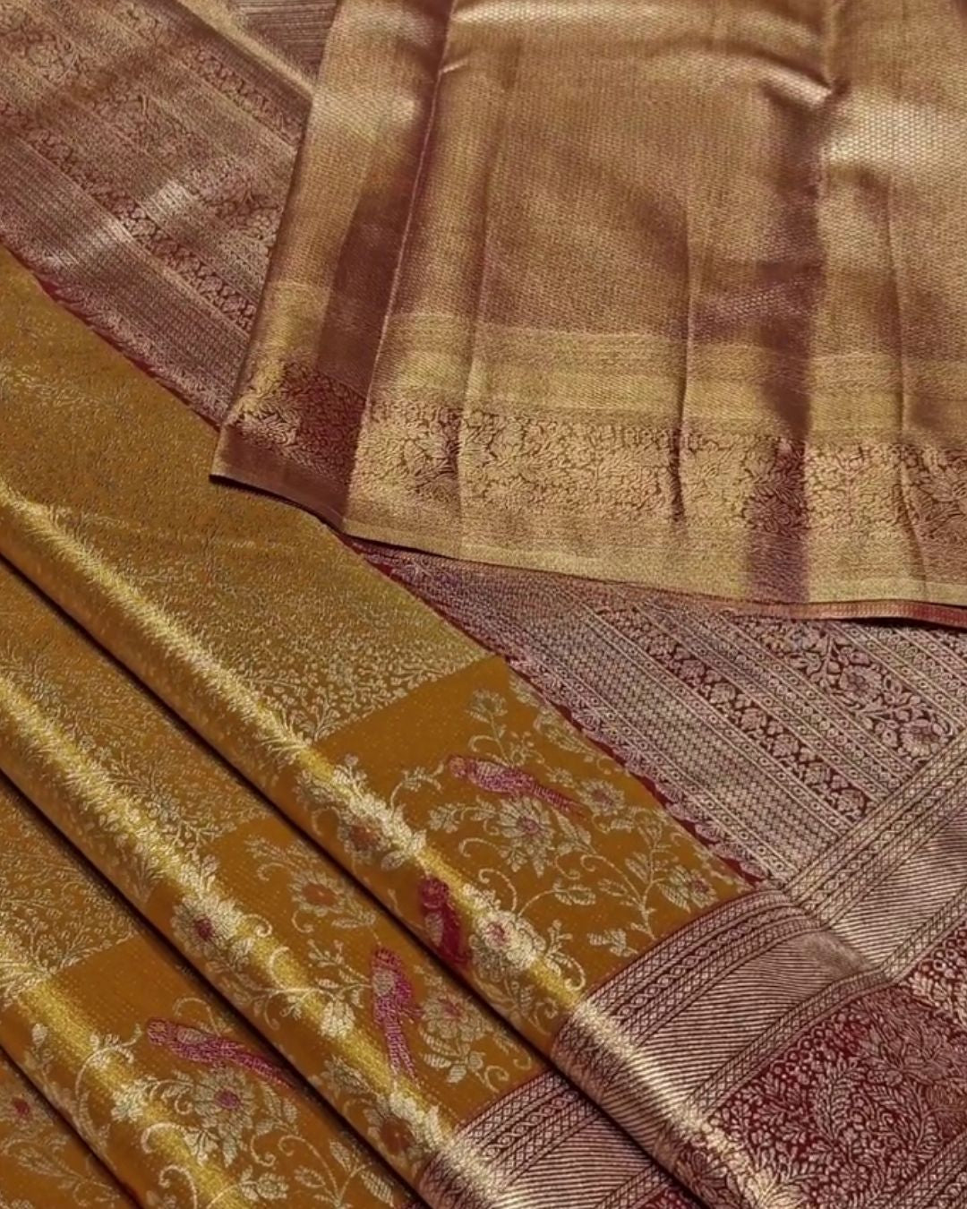 Tapasya - Mustard Gold Banarasi Silk Saree with Zari Floral Jaal