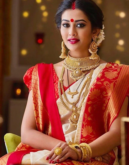 Tara White-Red Kanchipuram Silk Saree