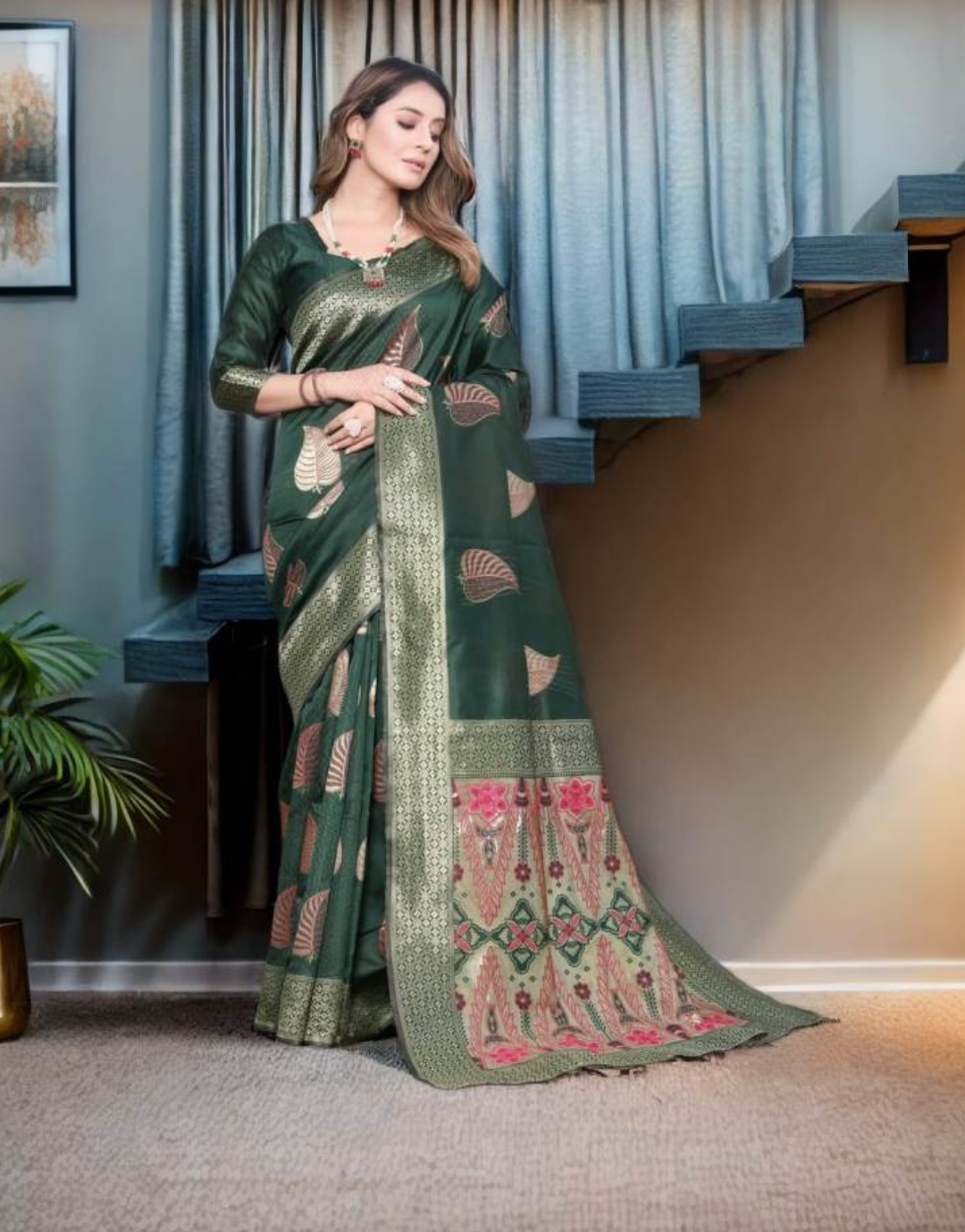 Niru DarkGreen Banarasi Soft Silk Saree