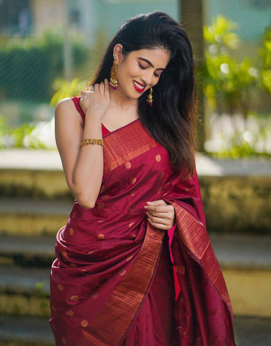 Paru Maroon Soft Silk Saree