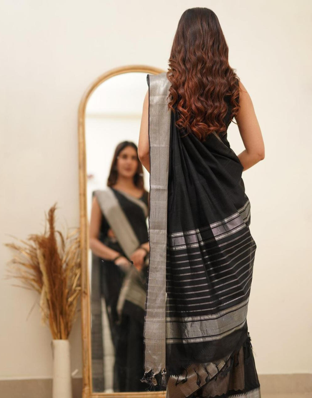 Fyona Coal Black Linen Cotton Saree