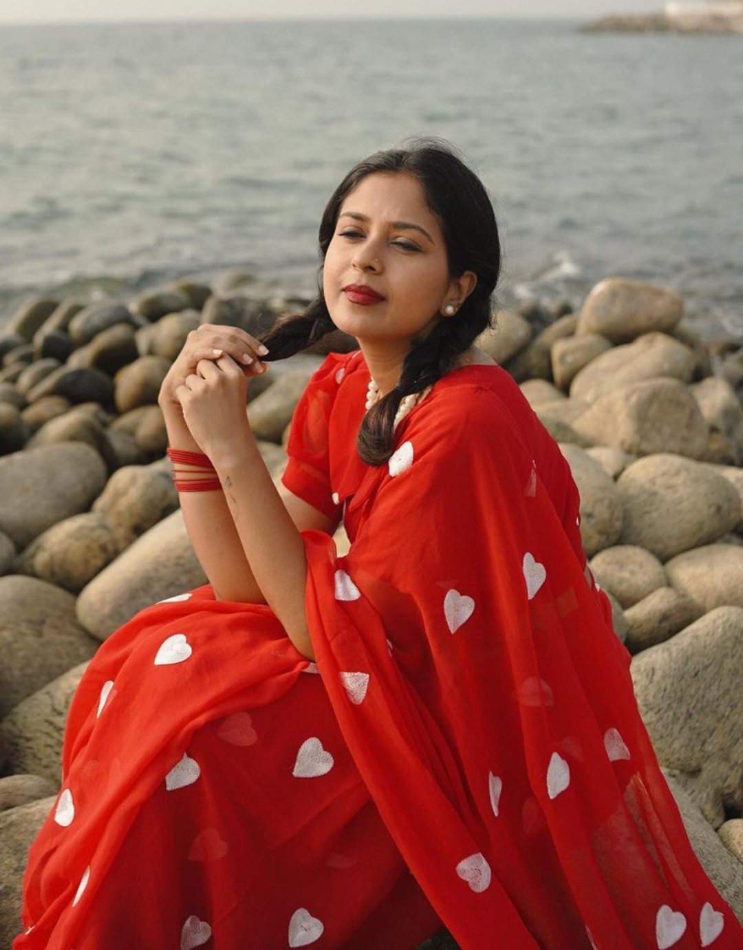 Kerry Red Georgette Silk Saree