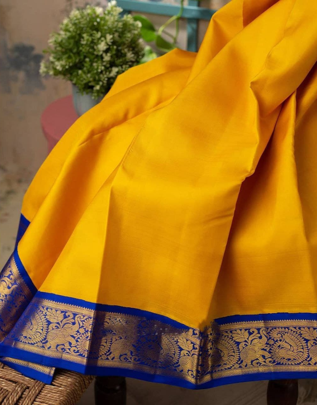 Ritika Dark Yellow Kanchipuram Silk Saree With Attached Blouse