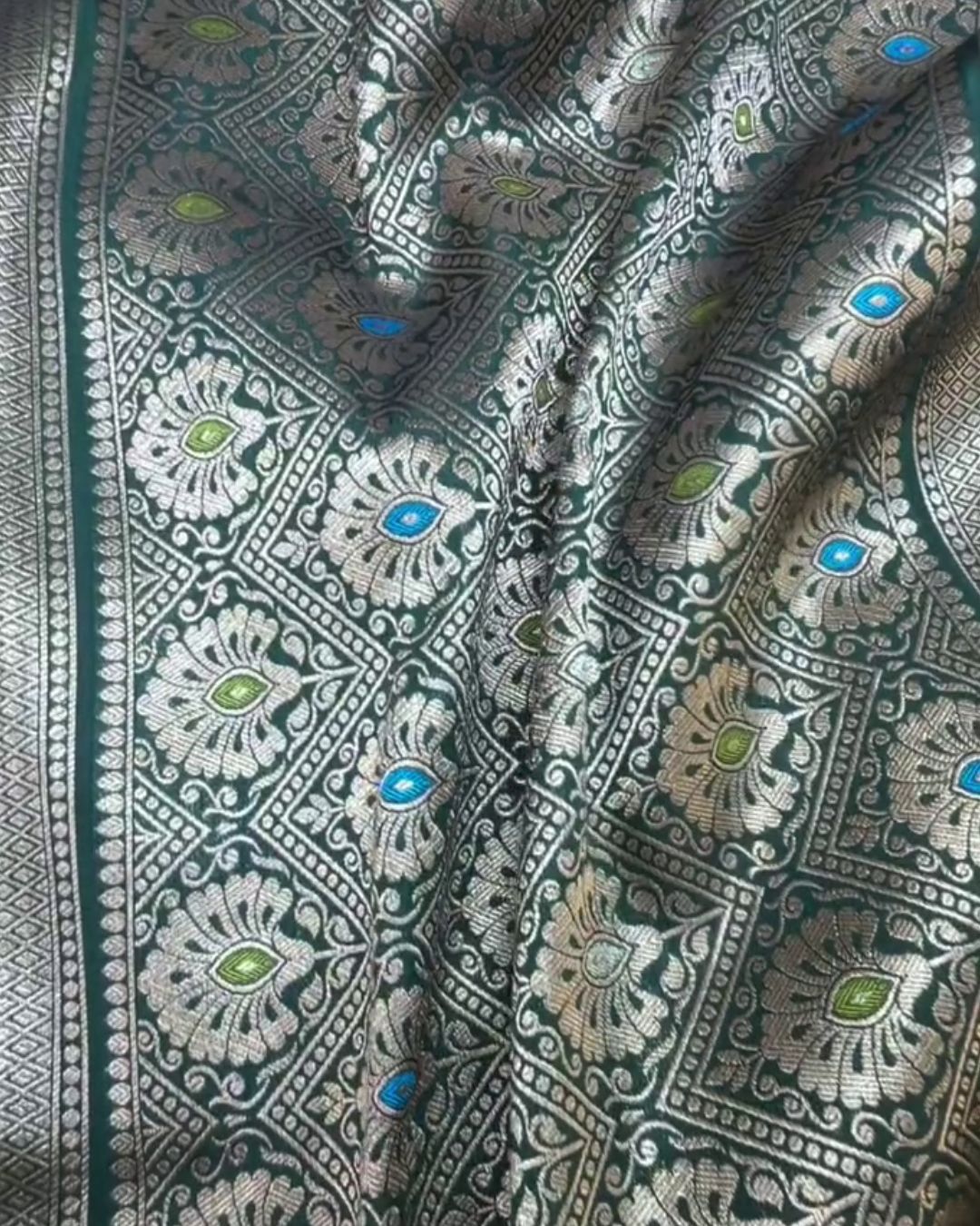 Ritambhara - Teal Green Banarasi Silk Saree with Silver Zari Jaal