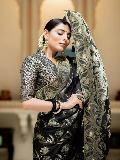 Hema Black Banarasi Silk Saree