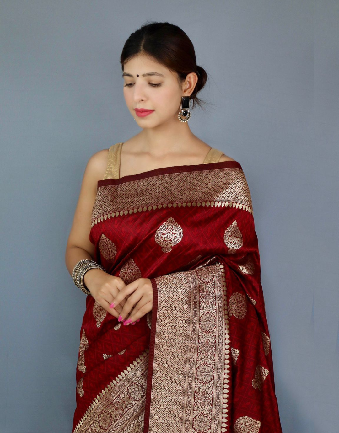 Binal Maroon Banarasi Silk Saree