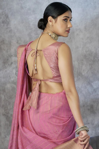 Valkyra Threads - Pink Pure Khadi cotton Saree