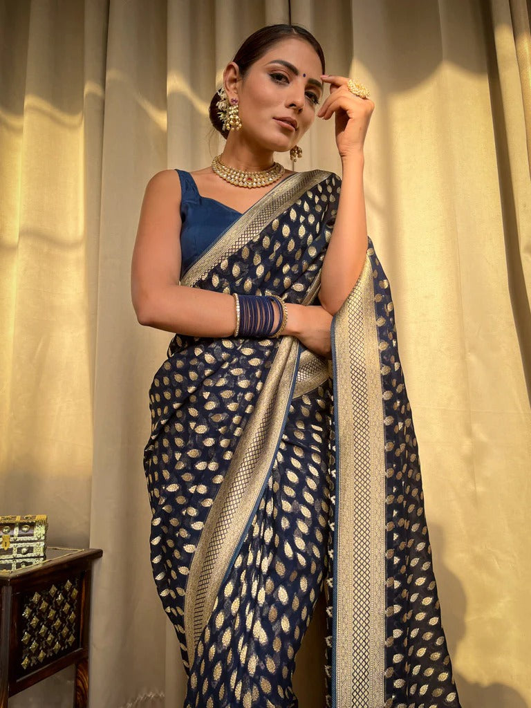 Kaya Blue Banarasi Silk Saree