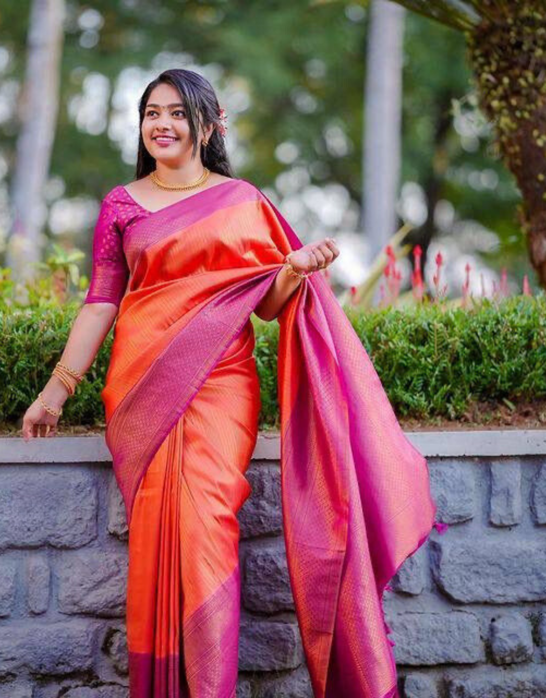 Komal Pink-Orange Banarasi Silk Saree