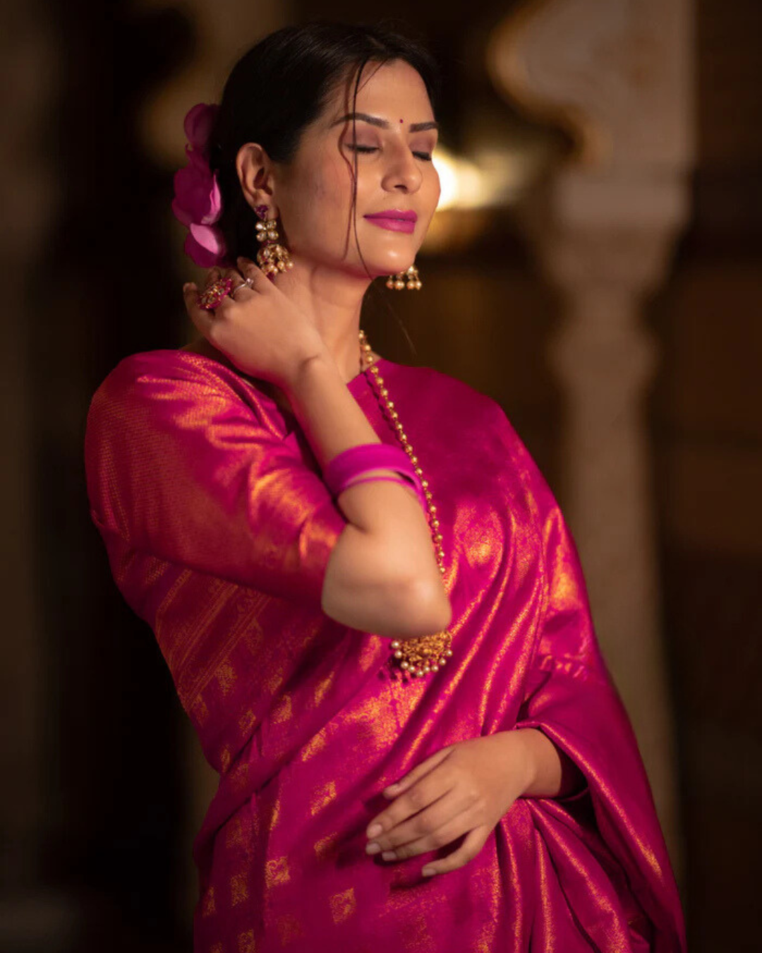 Fuchsia Glow - Banarasi Silk Saree