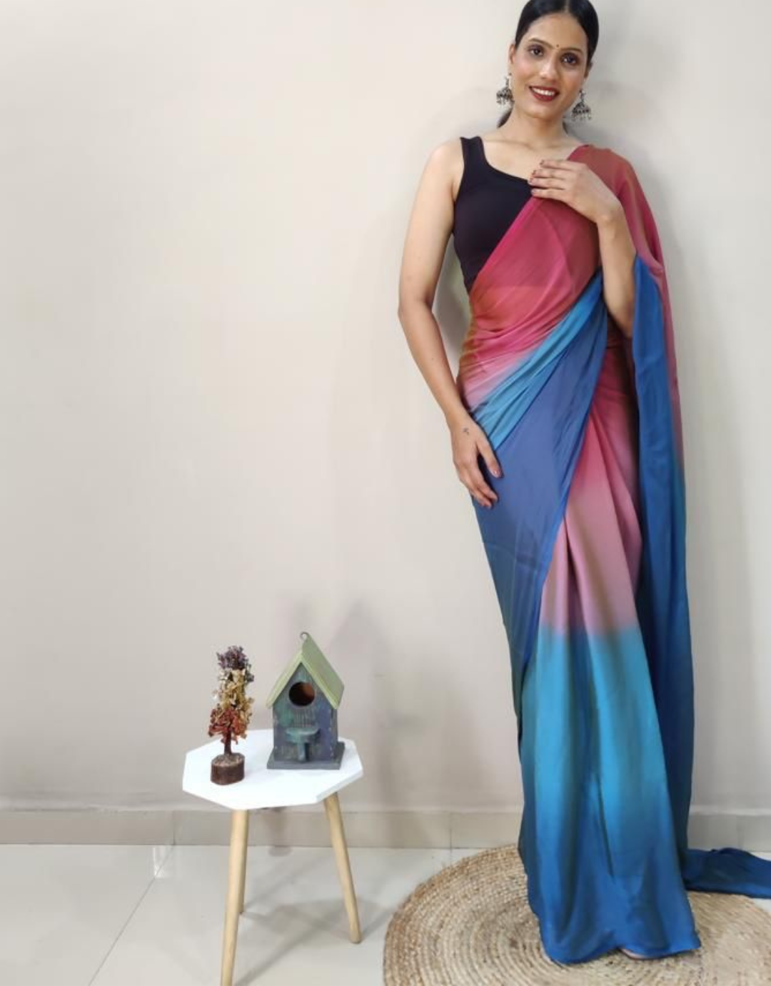 Kinjal Pink-Blue Ready To Wear Saree