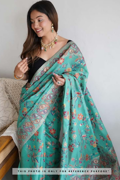 Meera Sea Green Kashmiri Pashmina Silk Saree