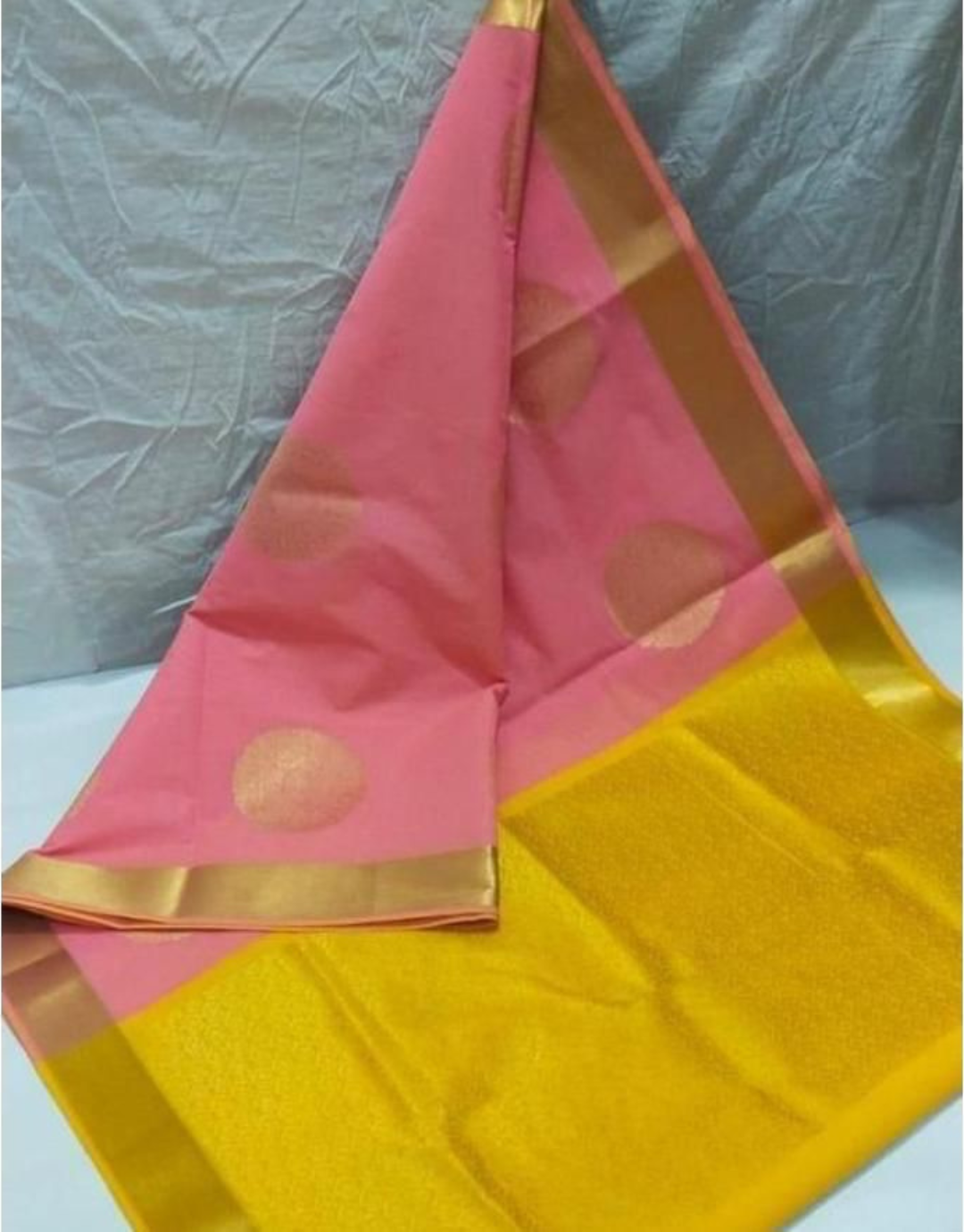 Nishu Pink-Yellow Lichi Silk Saree