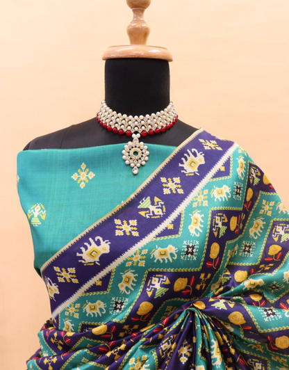 Priyanka Turquoise Blue Patola Soft Silk Saree