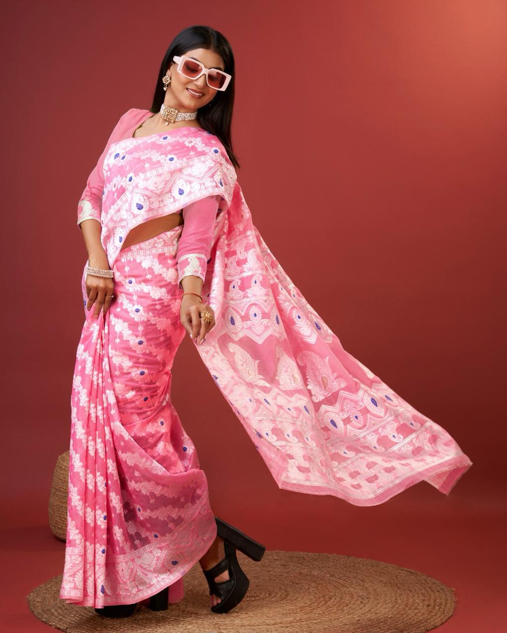 Kenvi Pink Banarasi Silk Saree