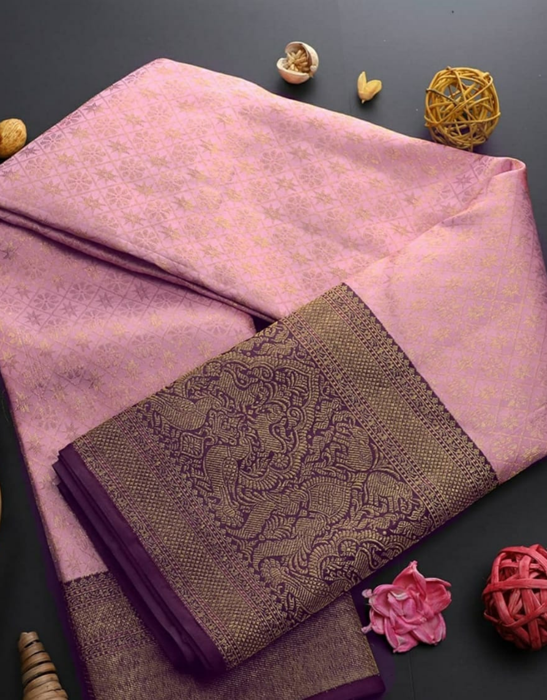 Kalpana Pink Kanchipuram Saree