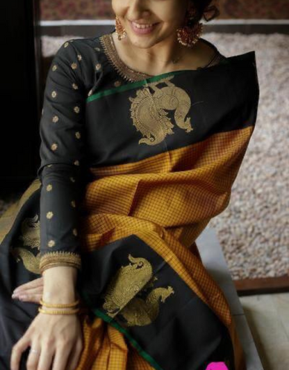 Lalita Musted Yellow Lilen Silk saree