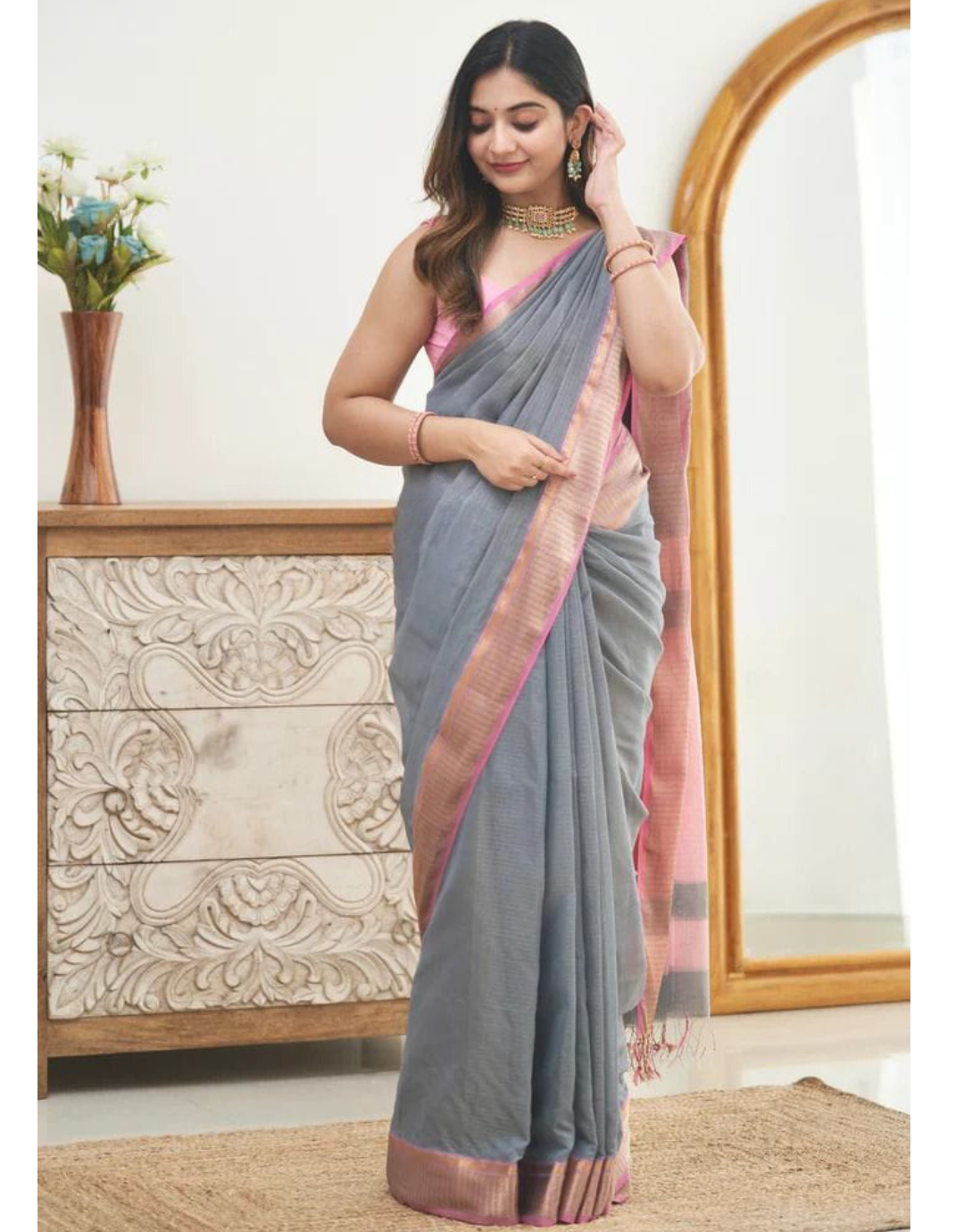 Prerna Grey Linen Cotton Saree