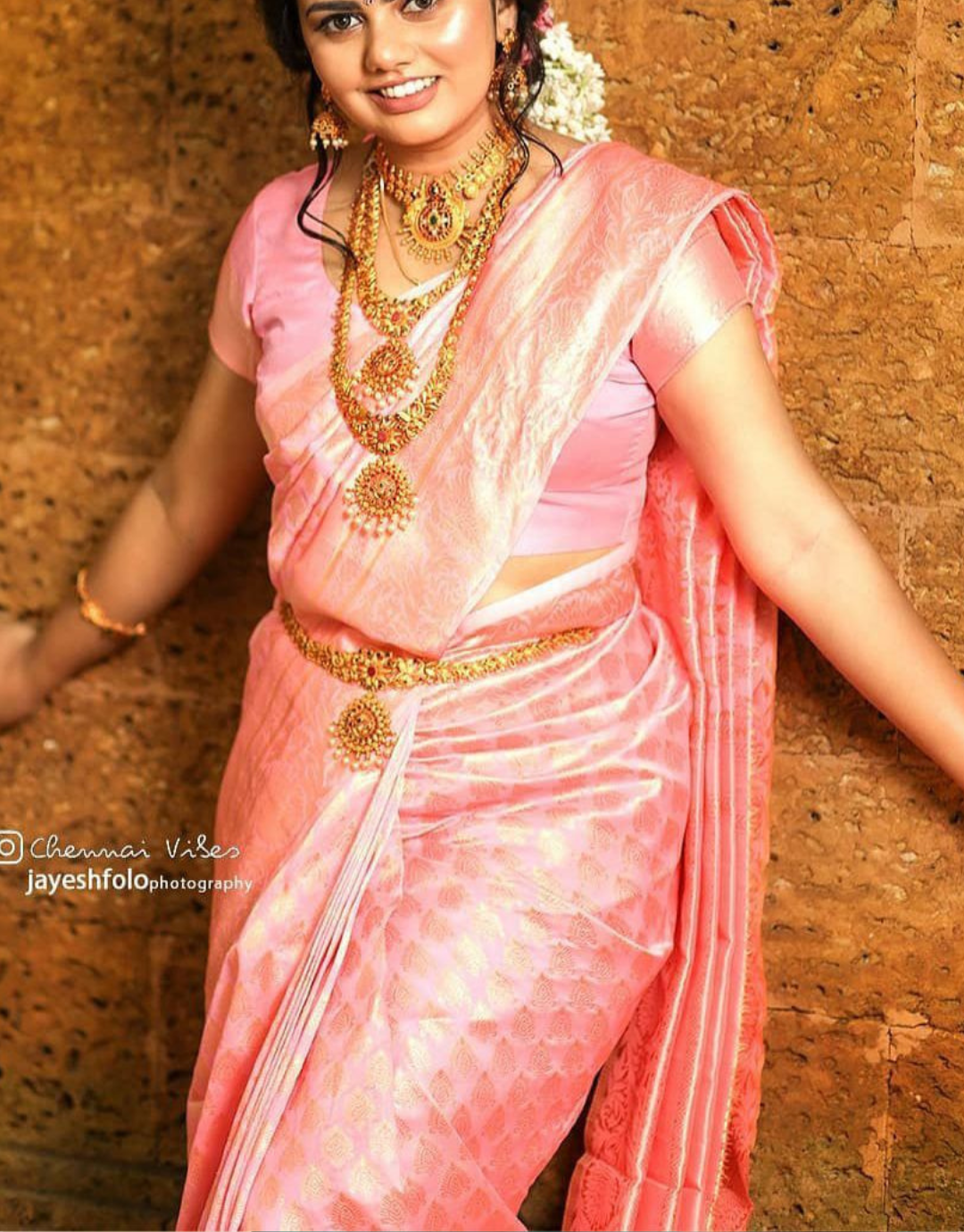 Kalpana Pink Kanchipuram Silk Saree With Attached Blouse