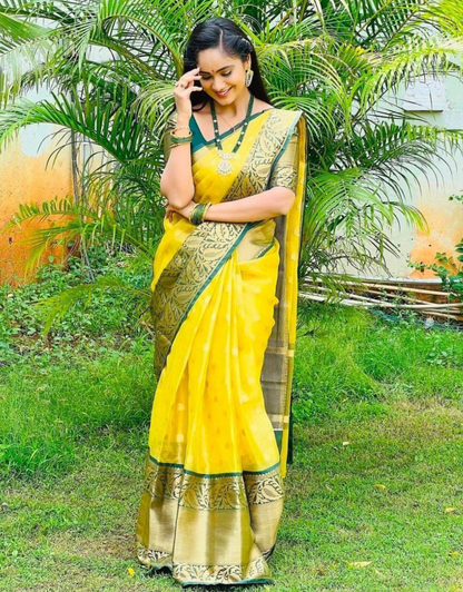 Daya Yellow Banarasi Silk Saree