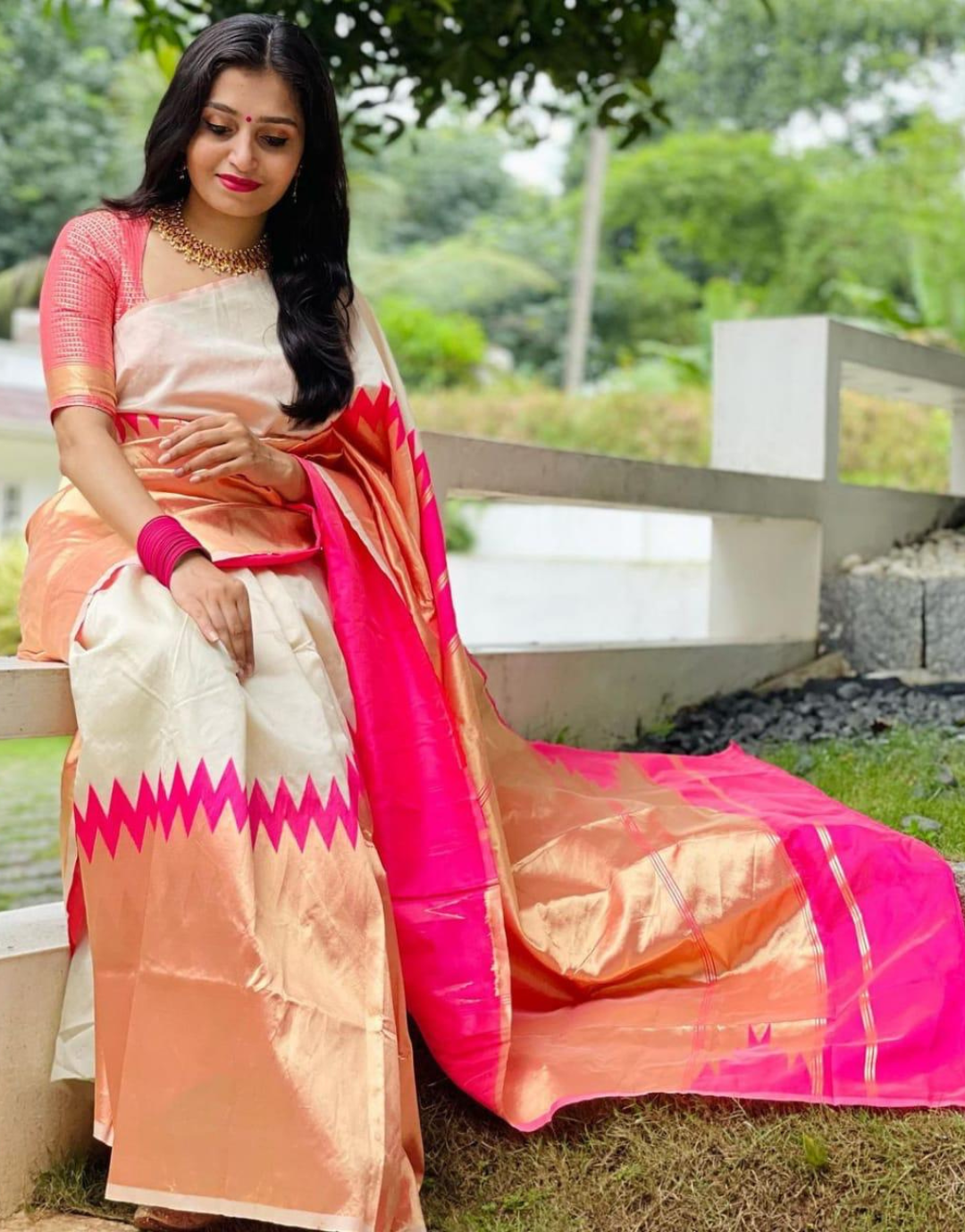 Monika Off White Kanchipuram Saree