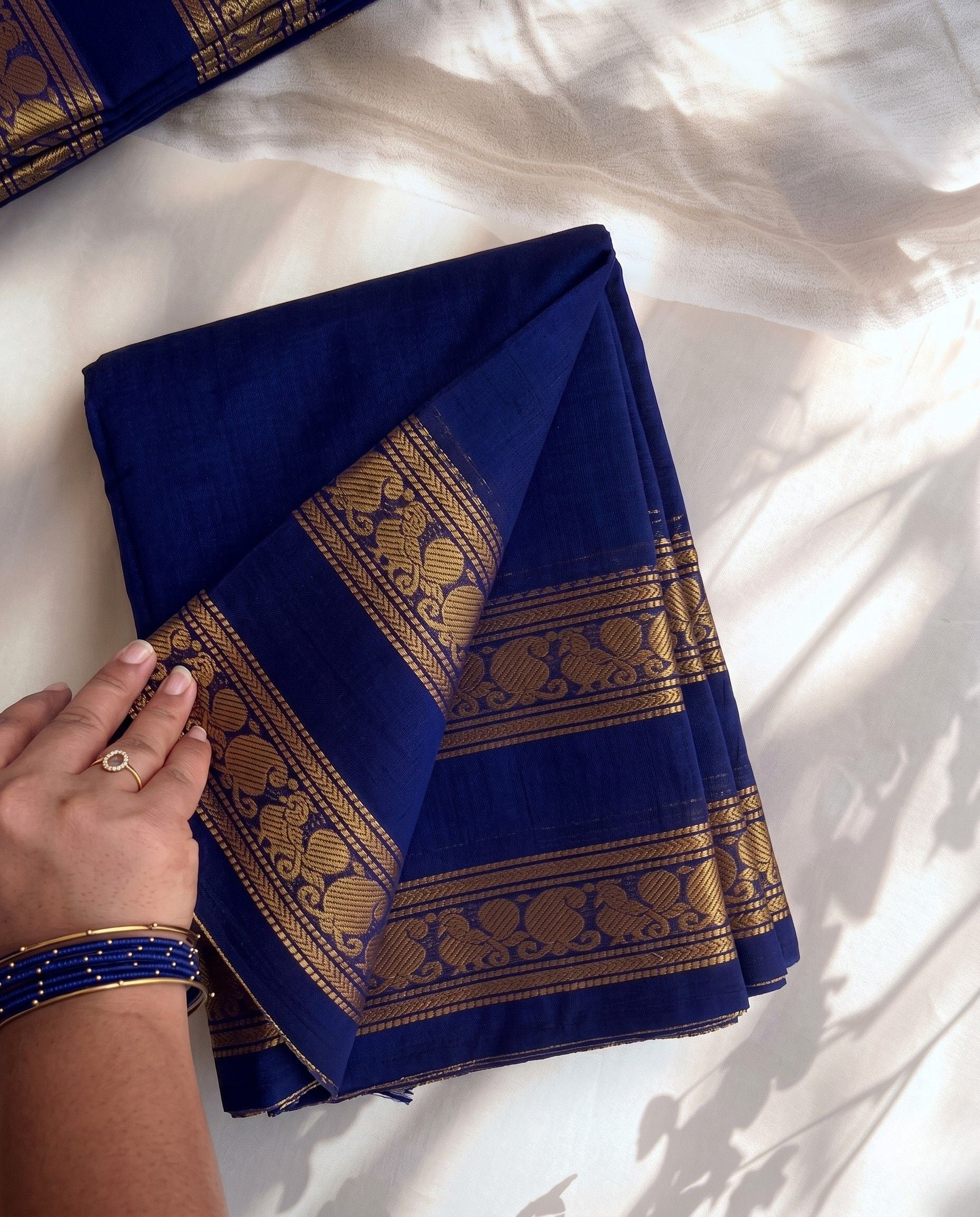 Sahithi - Royal Blue Zari Motif Border Kanchipuram Silk Saree