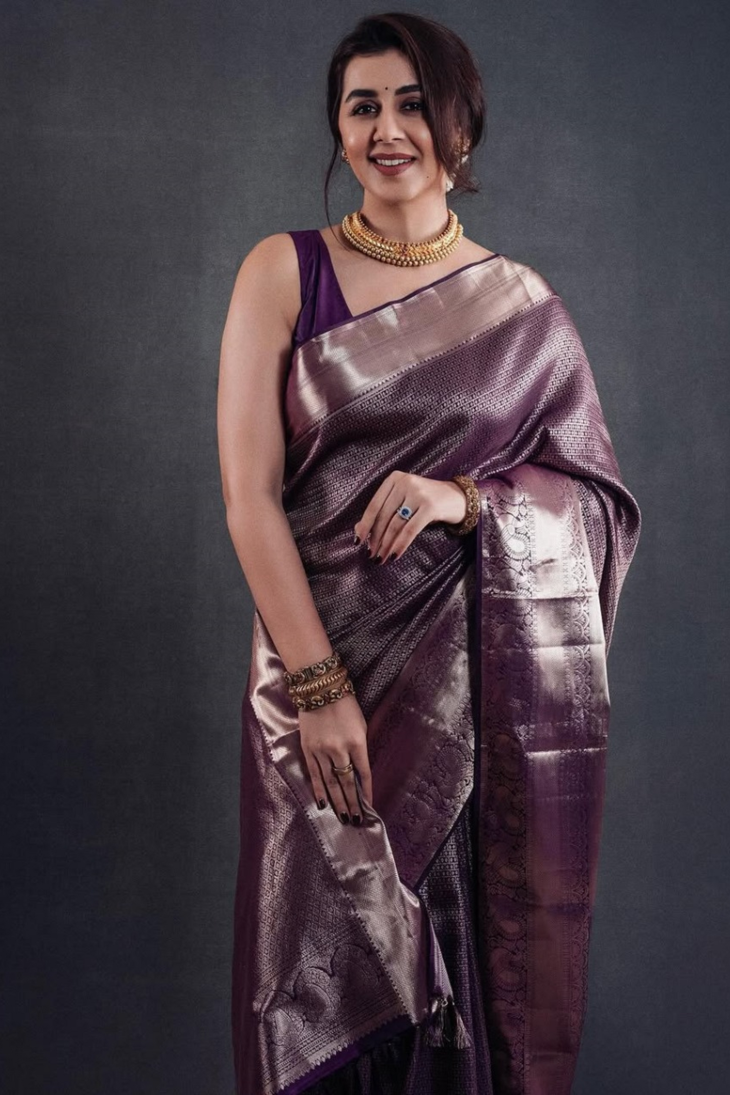 Petal Mirage - Wine Banarasi Soft Silk Saree