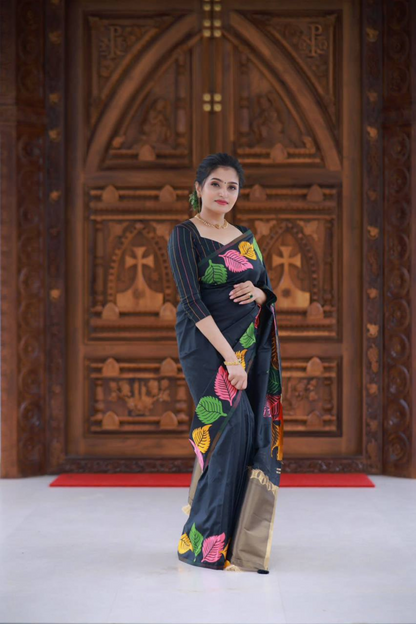 Lustrous Ember - Black Pure Golden Zari Saree