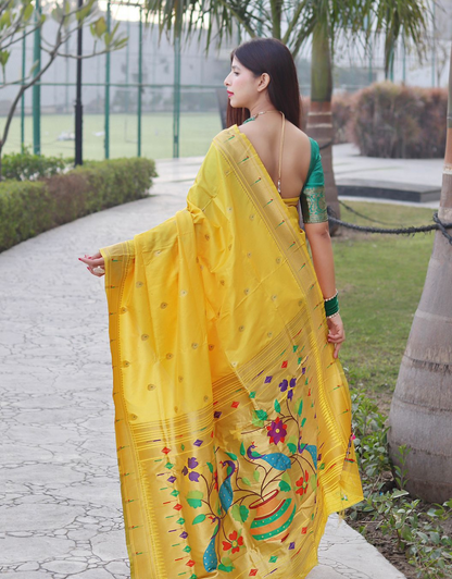 Zinal Yellow Paithani Saree